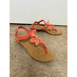 Koolaburra Arely Floral Sandals Low Wedge Ember Glow Coral Size 7 Women's
